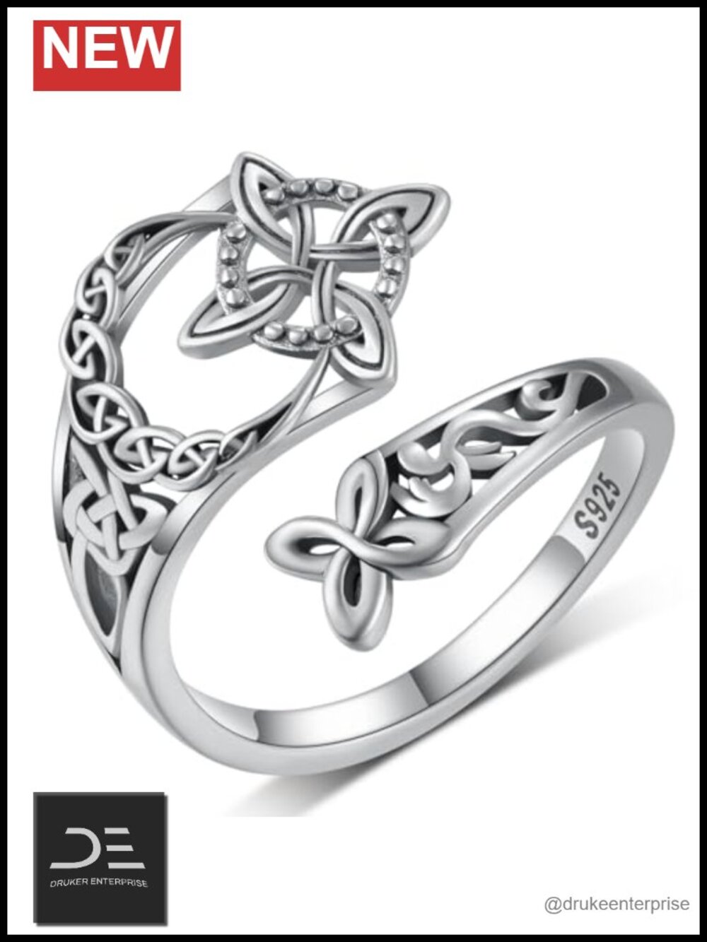 Sterling Silver Witch Knot Ring Celtic Adjustable Statement Jewelry